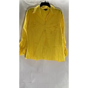 SPENSE Women's Mustard Yellow Striped Regular-Fit Button-Up Long Sleeve Top SZXL